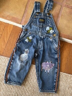 Vintage OshKosh Toddler Overalls Hand Painted Farm Animals. Western